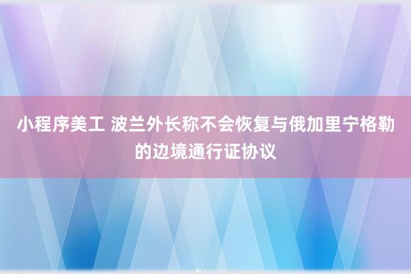 小程序美工 波兰外长称不会恢复与俄加里宁格勒的边境通行证协议